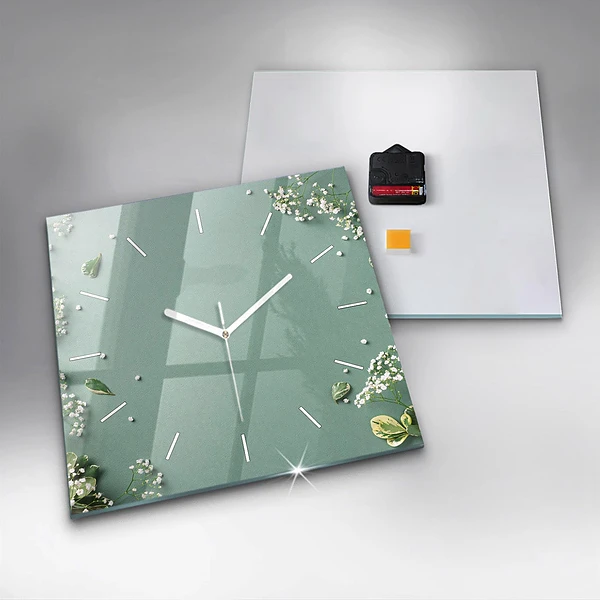 Wanduhr modern quadratisch Zarte Blumen