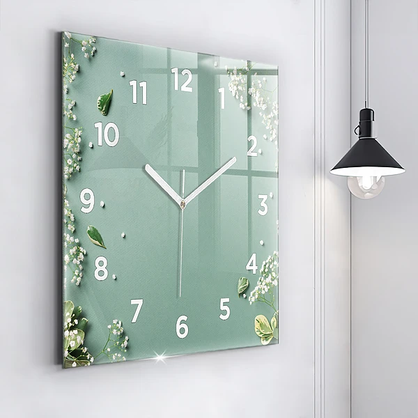 Wanduhr modern quadratisch Zarte Blumen