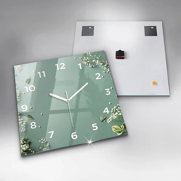 Wanduhr modern quadratisch Zarte Blumen