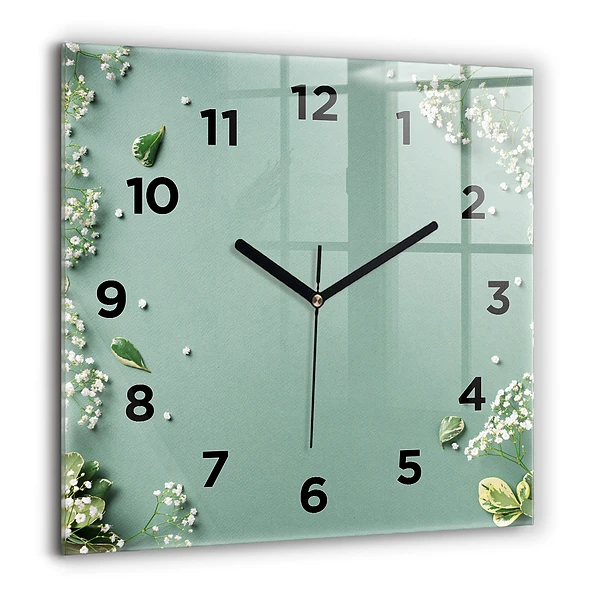 Wanduhr modern quadratisch Zarte Blumen