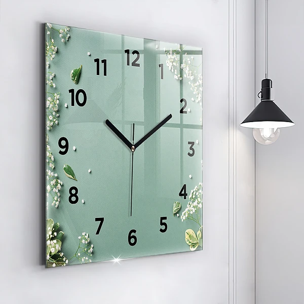 Wanduhr modern quadratisch Zarte Blumen