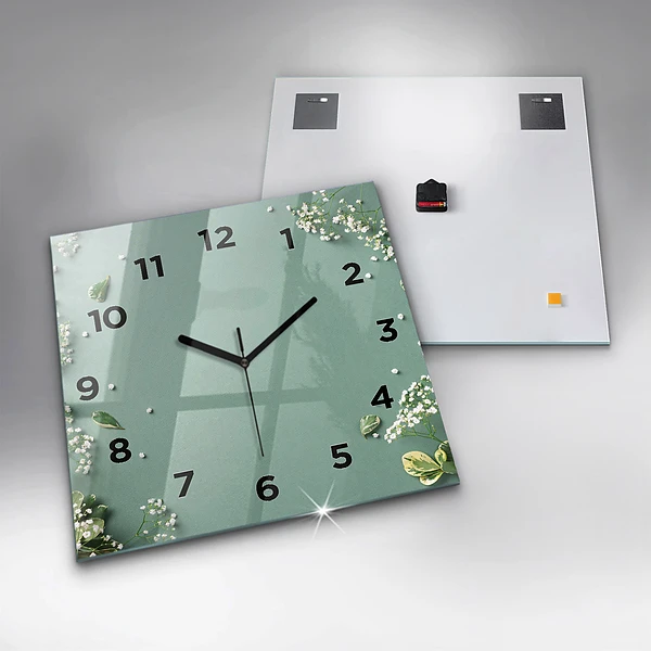 Wanduhr modern quadratisch Zarte Blumen