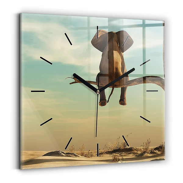 Wanduhr quadratisch mit motiv Elefant in einem Baum