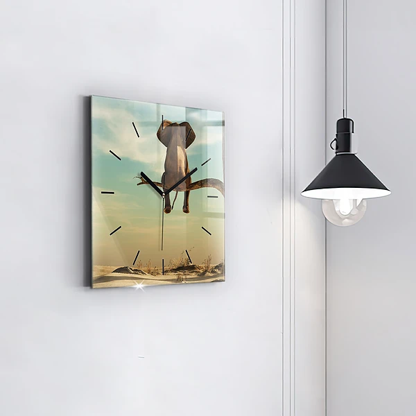 Wanduhr quadratisch mit motiv Elefant in einem Baum