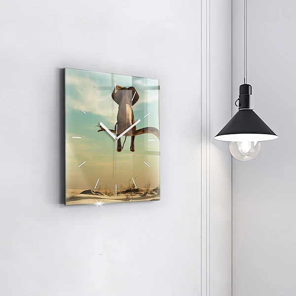 Wanduhr quadratisch mit motiv Elefant in einem Baum