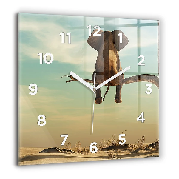 Wanduhr quadratisch mit motiv Elefant in einem Baum
