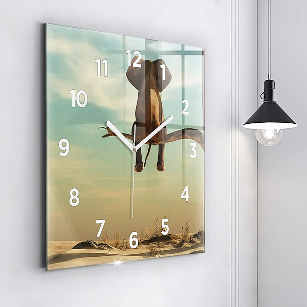 Wanduhr quadratisch mit motiv Elefant in einem Baum