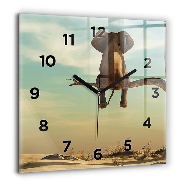 Wanduhr quadratisch mit motiv Elefant in einem Baum