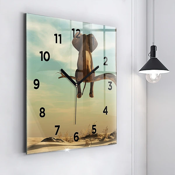 Wanduhr quadratisch mit motiv Elefant in einem Baum