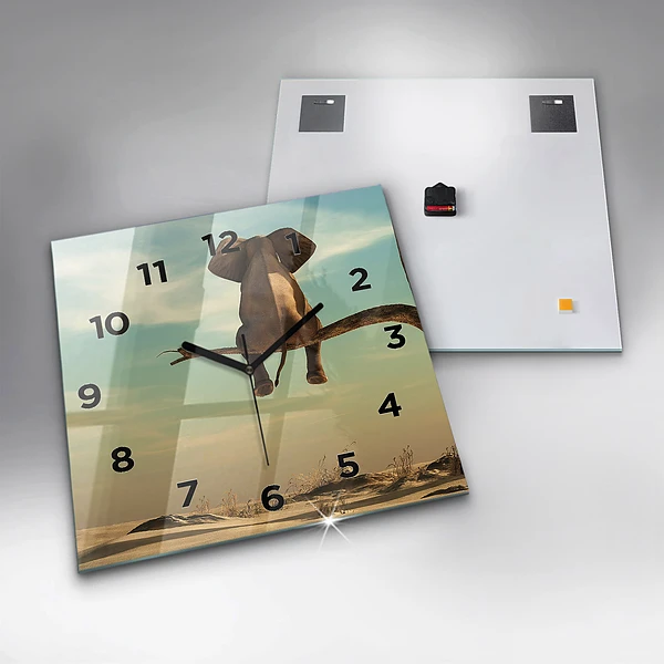 Wanduhr quadratisch mit motiv Elefant in einem Baum