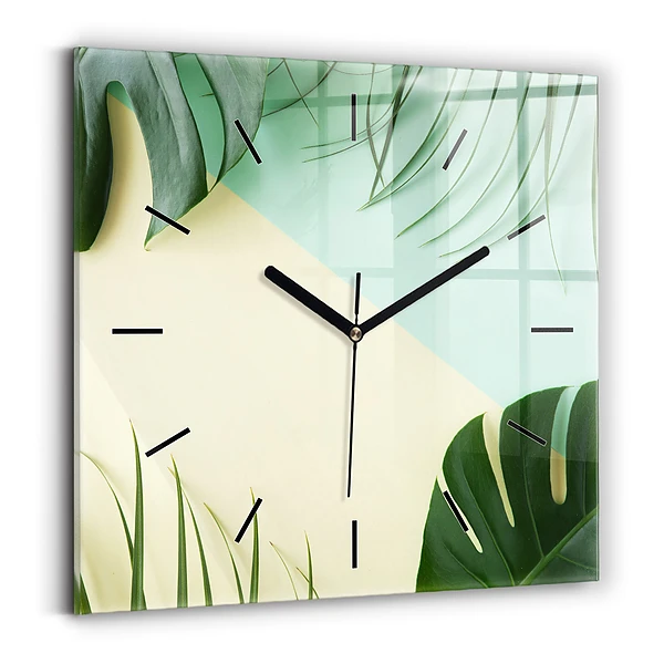 Wanduhr modern quadratisch Monstera-Blätter
