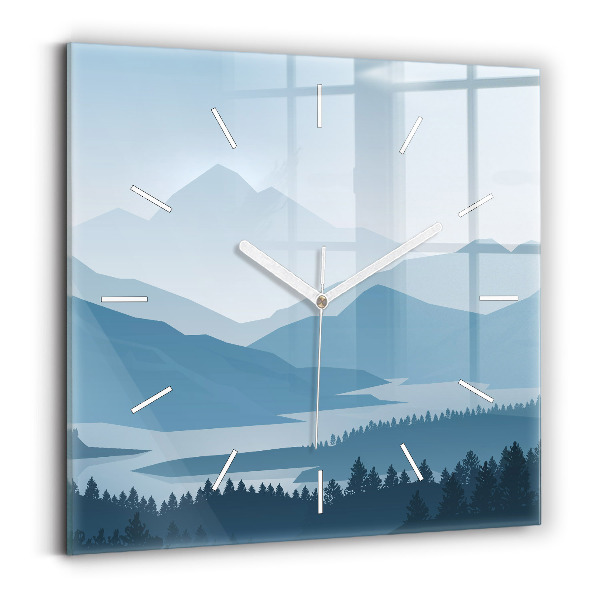 Wanduhr modern quadratisch Bergige Landschaft
