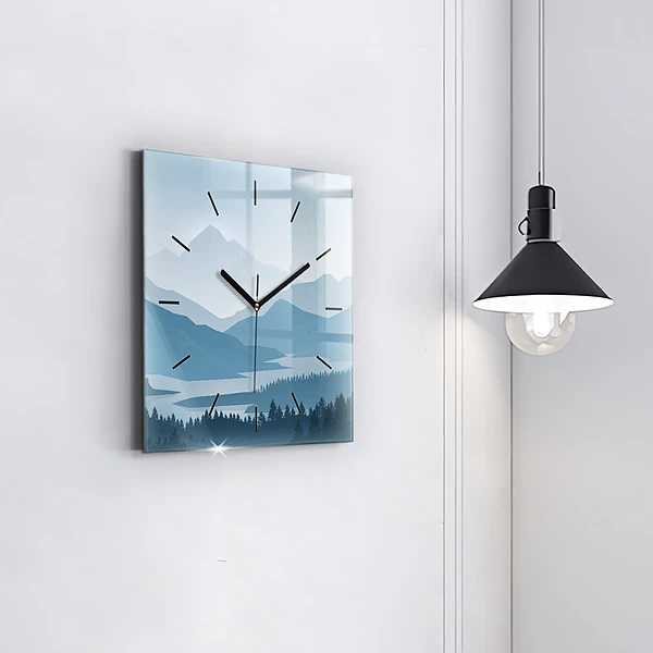 Wanduhr modern quadratisch Bergige Landschaft