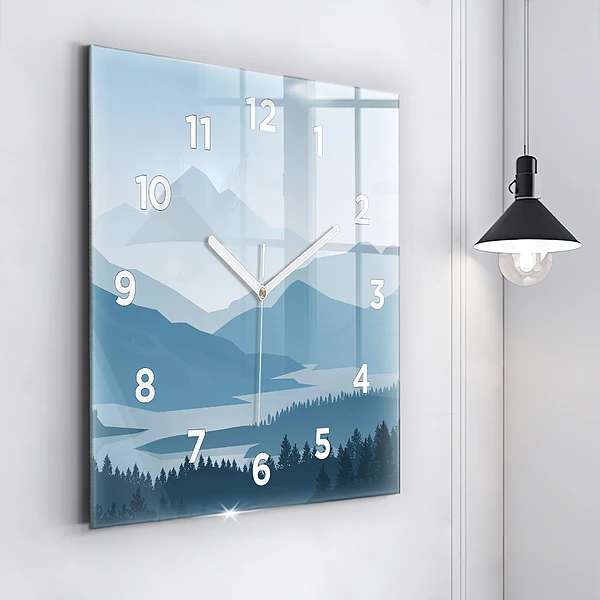 Wanduhr modern quadratisch Bergige Landschaft
