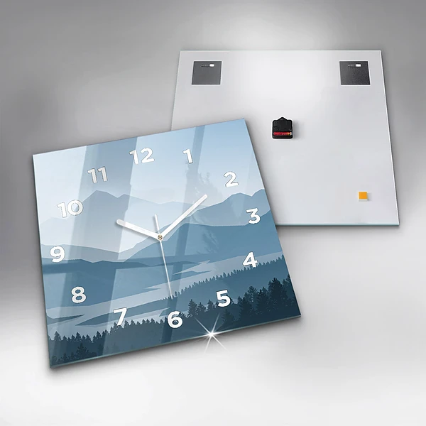 Wanduhr modern quadratisch Bergige Landschaft