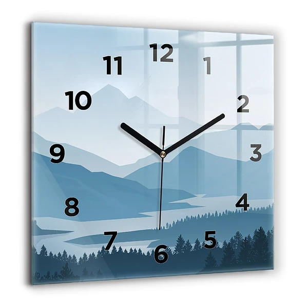 Wanduhr modern quadratisch Bergige Landschaft
