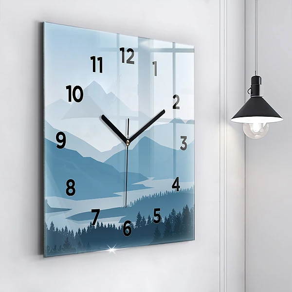 Wanduhr modern quadratisch Bergige Landschaft