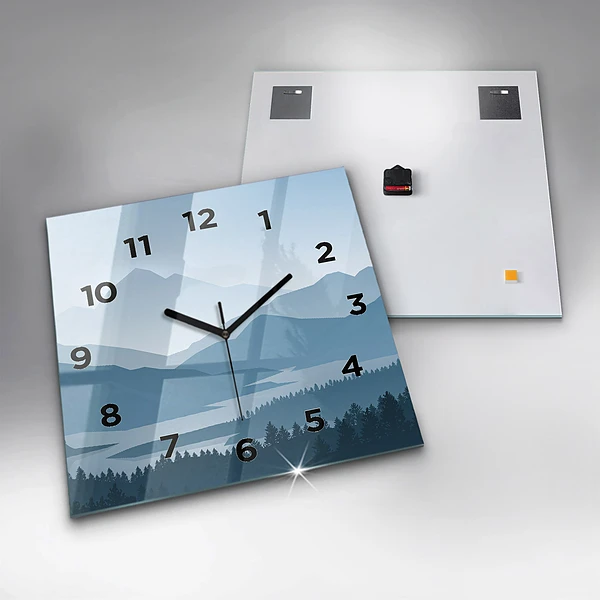 Wanduhr modern quadratisch Bergige Landschaft