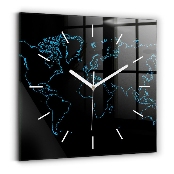 Wanduhr quadratisch Konturen einer Weltkarte
