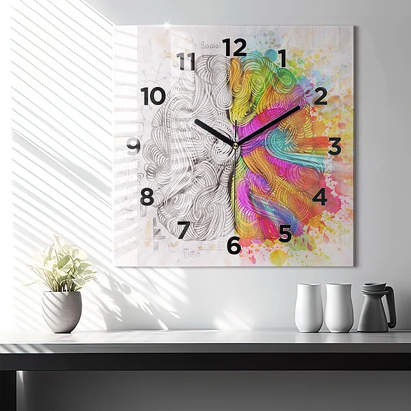 Wanduhr modern quadratisch Abstraktes Gehirn