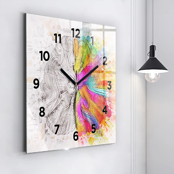 Wanduhr modern quadratisch Abstraktes Gehirn