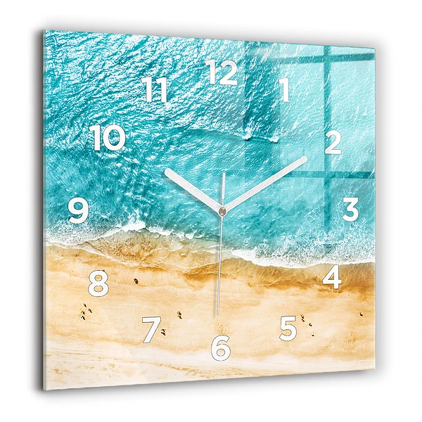 Wanduhr modern quadratisch Menschen am Meeresstrand
