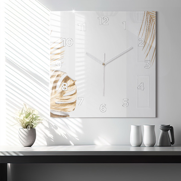 Wanduhr modern quadratisch Tropische Blätter