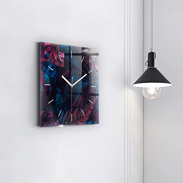 Wanduhr modern quadratisch Exotische Blumen