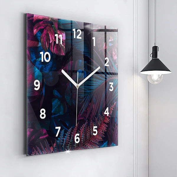 Wanduhr modern quadratisch Exotische Blumen