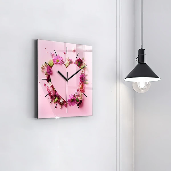 Wanduhr quadratisch mit motiv Herz aus Blumen