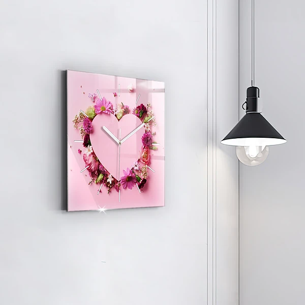 Wanduhr quadratisch mit motiv Herz aus Blumen