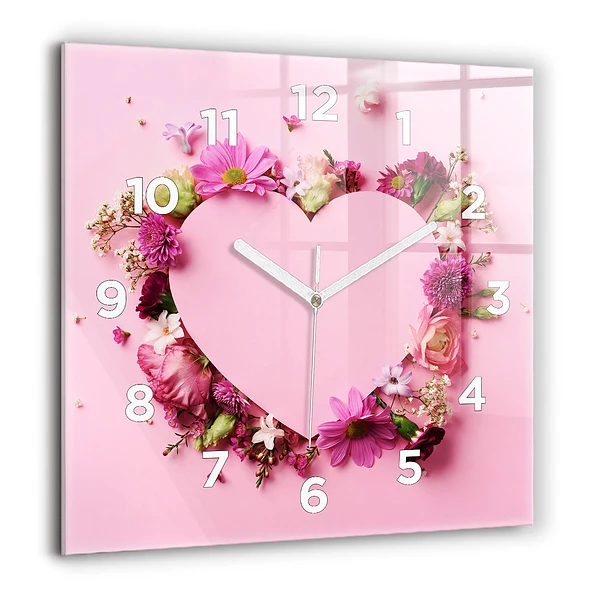 Wanduhr quadratisch mit motiv Herz aus Blumen