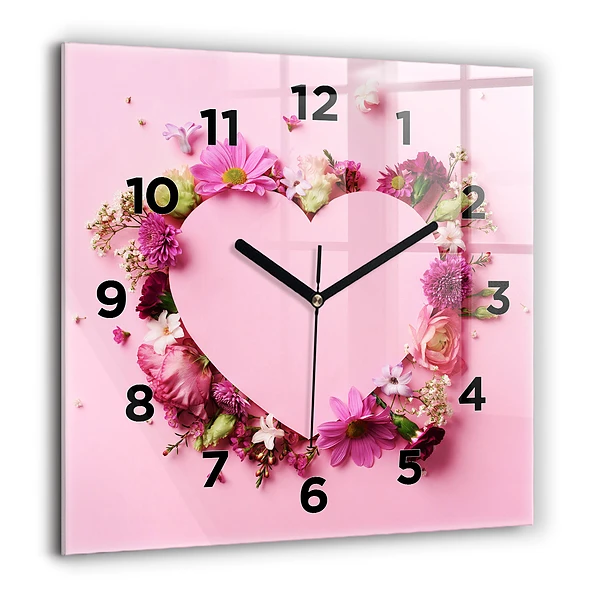 Wanduhr quadratisch mit motiv Herz aus Blumen