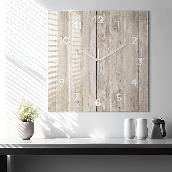 Wanduhr modern quadratisch Holztafeln