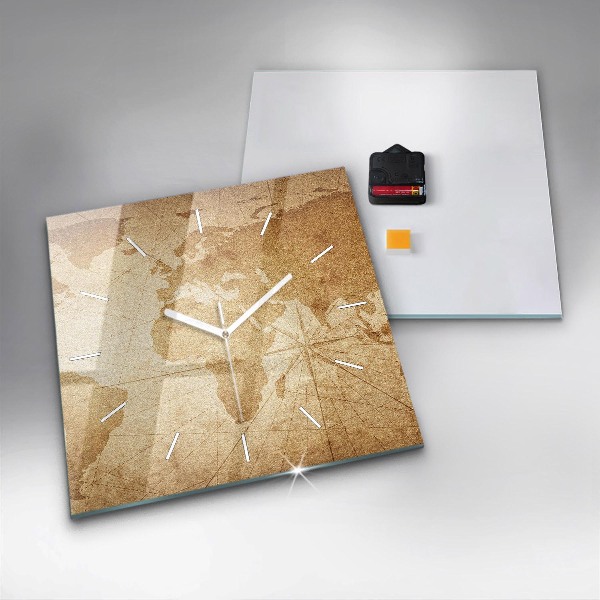Wanduhr quadratisch Vintage-Weltkarte