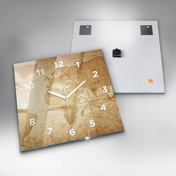Wanduhr quadratisch Vintage-Weltkarte