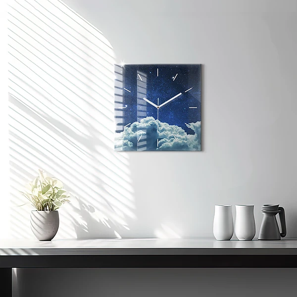 Wanduhr modern quadratisch Nachthimmel