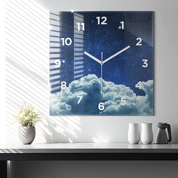 Wanduhr modern quadratisch Nachthimmel