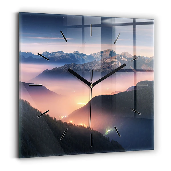 Wanduhr modern quadratisch Bergspitzen Landschaft