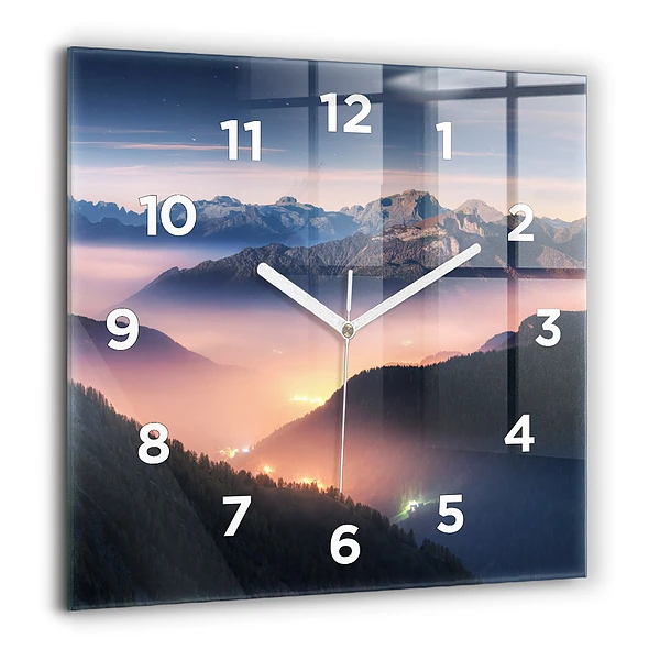 Wanduhr modern quadratisch Bergspitzen Landschaft