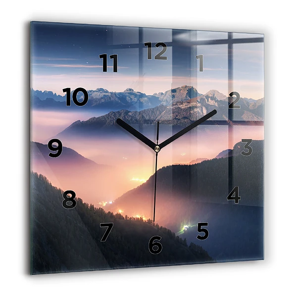 Wanduhr modern quadratisch Bergspitzen Landschaft