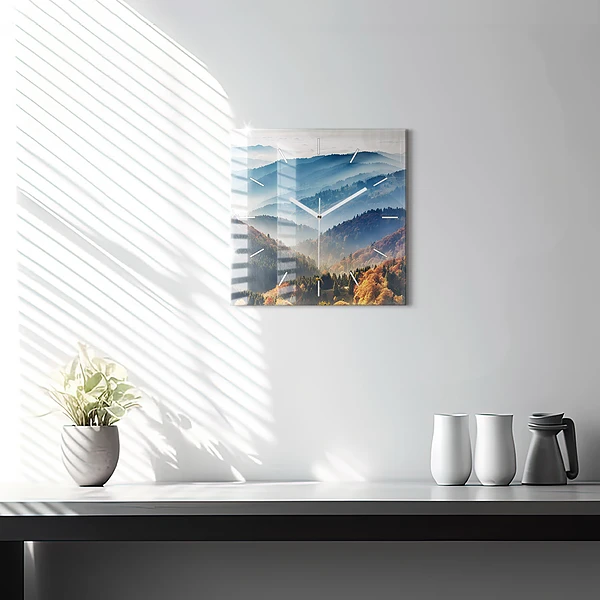 Wanduhr quadratisch Berglandschaft