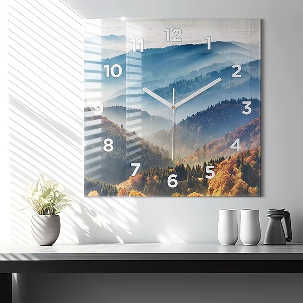 Wanduhr quadratisch Berglandschaft