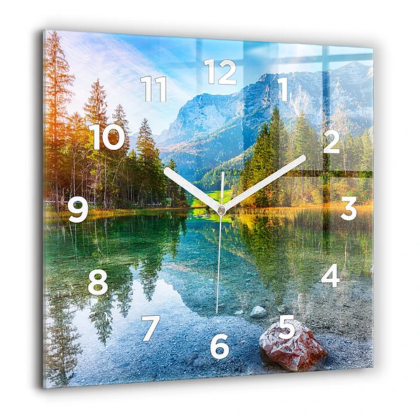 Wanduhr quadratisch Fluss Berge Landschaft