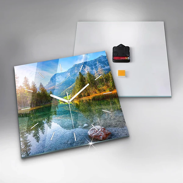 Wanduhr quadratisch Fluss Berge Landschaft