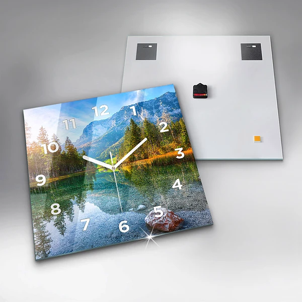 Wanduhr quadratisch Fluss Berge Landschaft