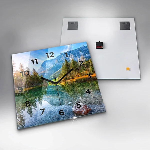 Wanduhr quadratisch Fluss Berge Landschaft