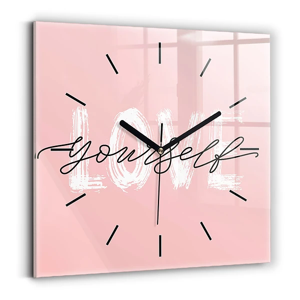 Wanduhr quadratisch mit motiv Liebe dich selbst Inschrift