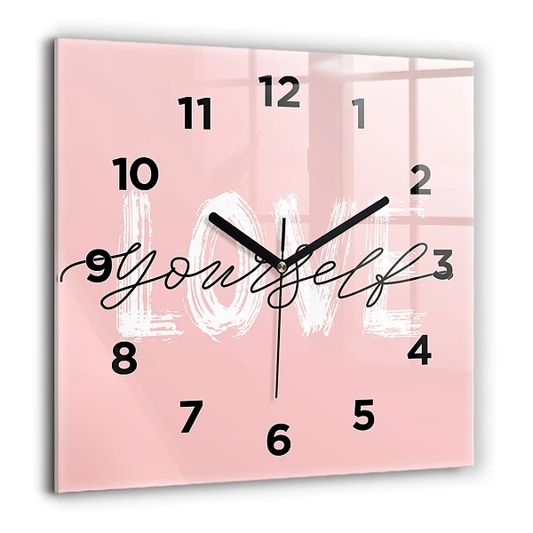 Wanduhr quadratisch mit motiv Liebe dich selbst Inschrift