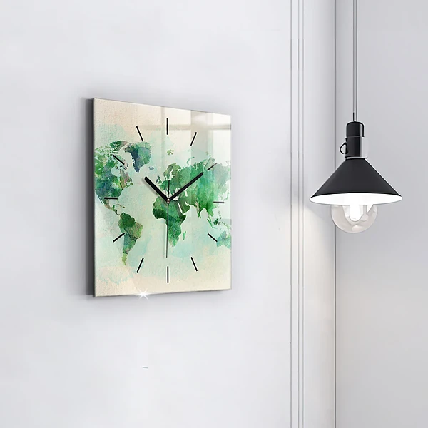 Wanduhr modern quadratisch Aquarell Weltkarte